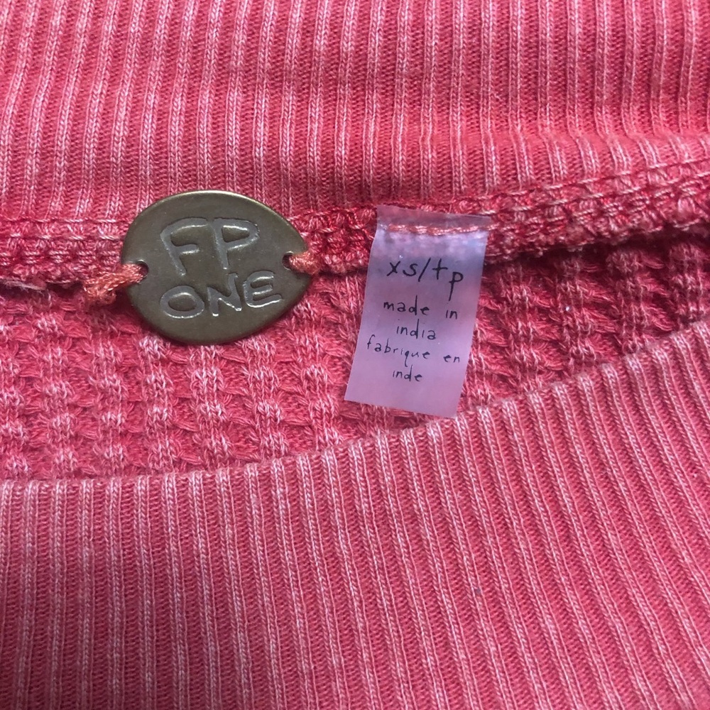 Free People One interlaken thermal waffle knit long sleeve side tie red top, XS - Picture 8 of 10